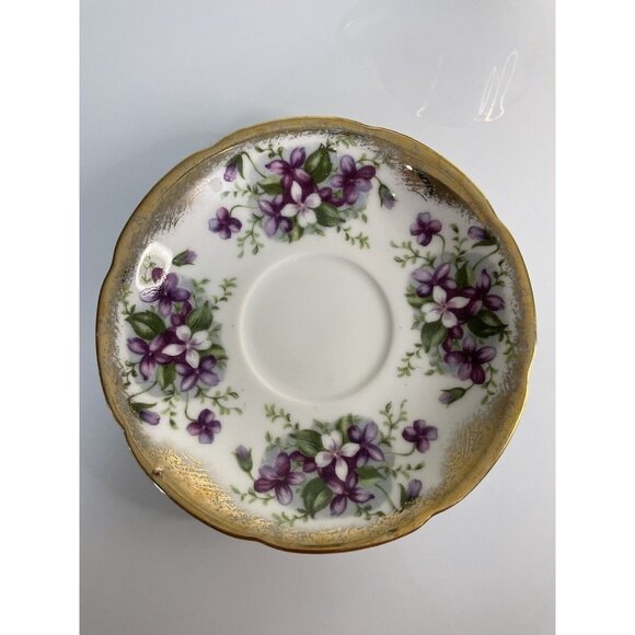 Old Gold Japan Handpainted Gold Edge Purple Floral Teacup & Saucer Made in Japan - Picture 5 of 12